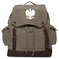 Polska Polish Poland Eagle Vintage Canvas Rucksack Backpack with Leather Straps