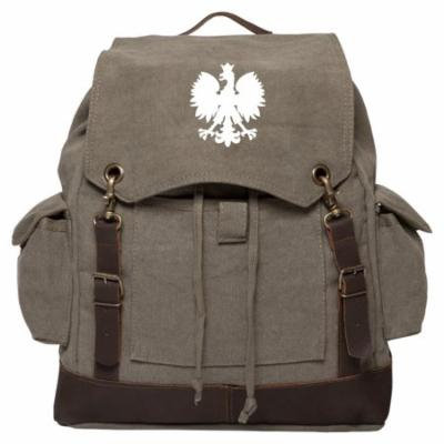 Polska Polish Poland Eagle Vintage Canvas Rucksack Backpack with Leather Straps