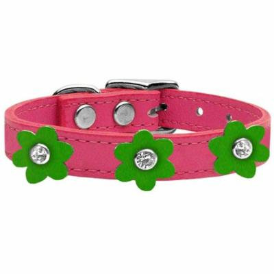 Flower Leather Collar Pink With Emerald Green Flowers Size 12