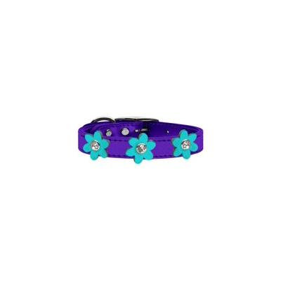 Metallic Flower Leather Collar Metallic Purple With Metallic Orange Flowers Size 14