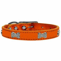 Crystal Bone Genuine Metallic Leather Dog Collar Orange 26