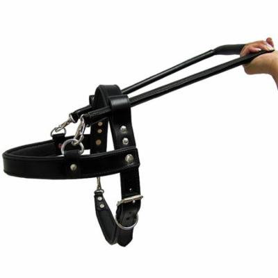 GH100-F HILASON BLACK PADDED GENUINE LEATHER SMALL GUIDE DOG HARNESS WITH HANDLE