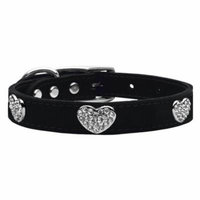 Crystal Heart Genuine Leather Dog Collar Black 20
