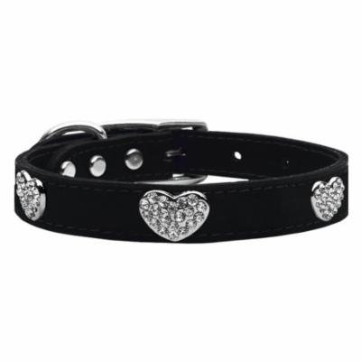 Crystal Heart Genuine Leather Dog Collar Black 20