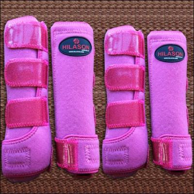 MEDIUM HILASON GLITTER PINK HORSE FRONT REAR LEG PROTECTION SPORTS BOOTS 4 PACK