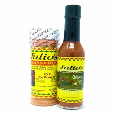 Julio's Famous Seasoning and Chipotle Hot Sauce Gift Pack - Includes 8 oz Julio's Seasoning and 5 oz Sauce - Ideal Taco Seasoning and Sauce