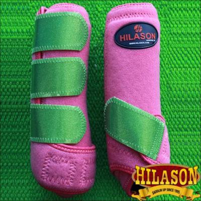 MEDIUM HILASON GLITTER GREEN HORSE REAR LEG PROTECTION ULTIMATE SPORTS BOOT PAIR