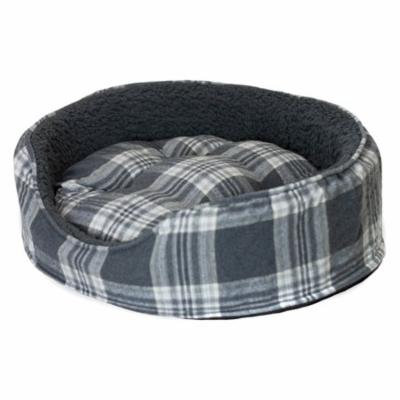 FurHaven Snuggle Faux Sheepskin & Plaid Oval Pet Bed