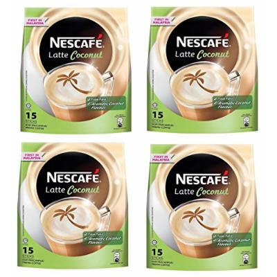 4 PACK NESCAFÉ Latte Coconut Instant Coffee Powder - 15 sachets x 30gm – Rich Delicious Aromatic Creamy Non-Bitter PreMix Coffee with Coconut flavor – GET IN ONE WEEK – FREE EXPRESS SHIPPING