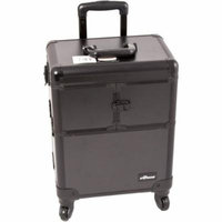 Sunrise C6304 3-Tiers Accordion Trays Professional Rolling Aluminum Cosmetic Makeup Case, Black Matte, 16 Pound