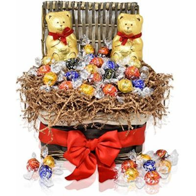 Christmas Gift Basket - 2 LINDT Teddy Bears 7 oz with 20 Lindt Assorted Chocolate Truffles