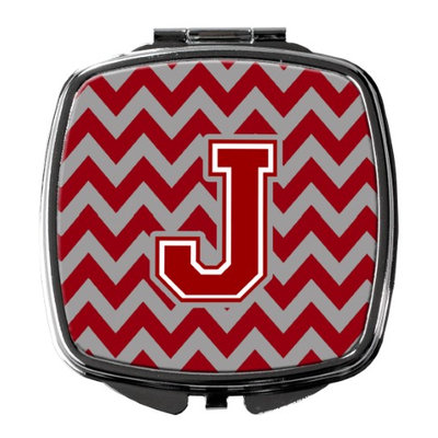 Letter J Chevron Maroon and White Compact Mirror CJ1049-JSCM