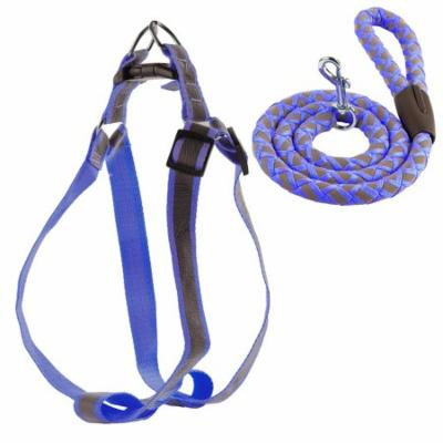 Reflective Dog Leash Harness Set, Nylon Dog Training Leash Dog Walking Leash with Dog Harness Blue