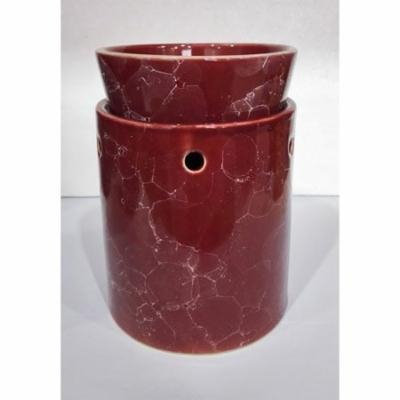 Burgundy Marble Decorative Ceramic Tart Warmer - Set of Dish and Burner - Electric Candle and Oil Warmer - Works as Diffuser for Oils and Fragrances - Easy Plug in Feature