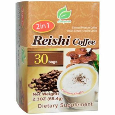 Longreen Corporation, 2 in 1 Reishi Coffee, Reishi Mushroom & Columbian Coffee, 30 Bags, 2.3 oz (65.4 g) Each(pack of 2)