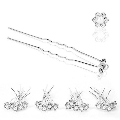 DierCosy 20 Pack Wedding Bridal White Pearl Flower Crystal Hair Pins Clips Grips