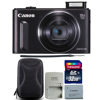 Canon PowerShot SX610 HS 20.2MP 18x Optical Zoom Wifi Digital Camera Black with 32GB Memory Card and Camera Case