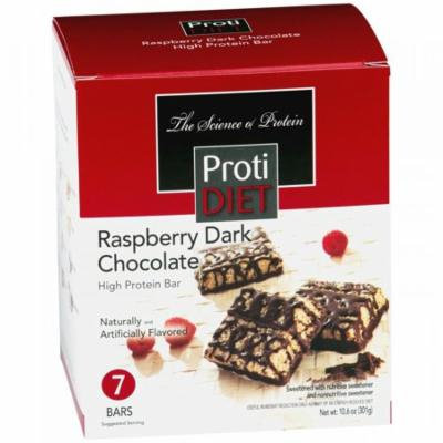 PROTIDIET - High Protein Diet Bar |Raspberry Dark Chocolate Square| Low Calorie, Low Sugar, Cholesterol Free (7/Box)