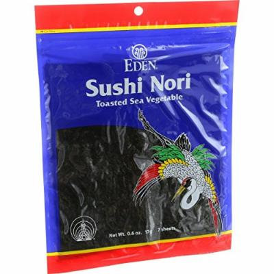 Eden Foods Sushi Nori - Cultivated - Toasted - .6 oz - Case of 6 - Gluten Free - Wheat Free -