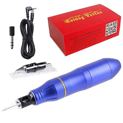 Solong Tattoo Hybrid Tattoo Pen Permanent Makeup Pen Rotary Tattoo Machine 4.5w Motor Needle Cartridges with DC5.5 Jack Blue EM109-3