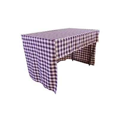 LA Linen TCcheck-OB-fit-48x30x30-PurpleK23 Open Back Fitted Checkered Classroom Tablecloth White & Purple - 48 x 30 x 30 in.