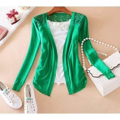 Hot Women Sweet Lace Candy Crochet Knit Blouse Top Coat Cardigan Shirt Sweater Z (Free Size, Green)