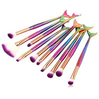 Convinced 8 New Arrival 10Pc Mermaid Foundation Eyeshadow Contour Eye Lip Makeup Brushes Set