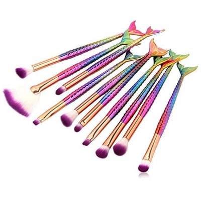 Convinced 8 New Arrival 10Pc Mermaid Foundation Eyeshadow Contour Eye Lip Makeup Brushes Set