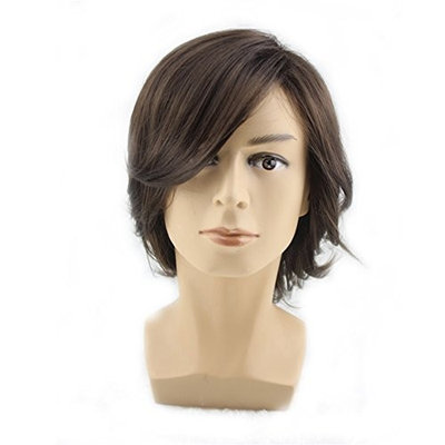 TopWigy Men Medium Style Short Layered Wigs Oblique Fringe Hairstyle Dark Brown Halloween Cosplay Wig Anime Costume Party Wig