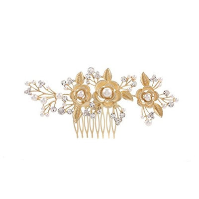Frcolor Women Hair Comb Bridal Wedding Flower Pearl Rhinestone Headpiece (G