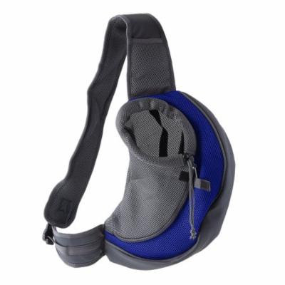 Portable Comfortable Cotton Single Shoulder Pet Dog Bag Good Ventilation Mesh Puppy Travel Carrier Front Chest Sling Bag, Blue, L