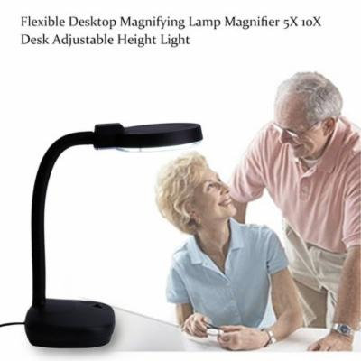 Black Flexible Desktop Magnifying Lamp Magnifier 5X 10X Desk Adjustable Height Light
