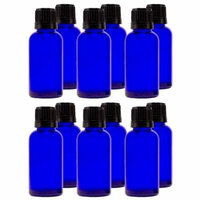 Cobalt Blue Glass Bottle - 30 ml (1 fl oz) w/ Euro Dropper & Tamper-Evident Cap - Pack of 12