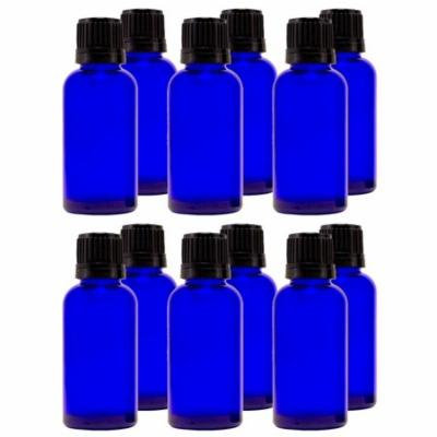 Cobalt Blue Glass Bottle - 30 ml (1 fl oz) w/ Euro Dropper & Tamper-Evident Cap - Pack of 12