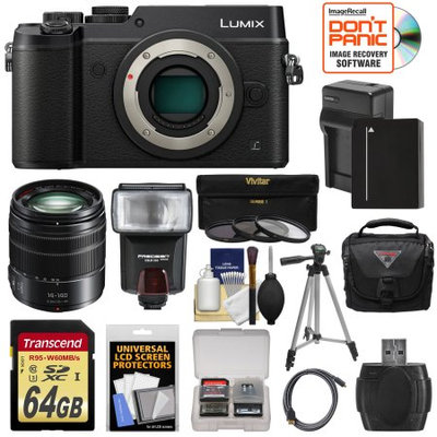 Panasonic Lumix DMC-GX8 4K Wi-Fi Digital Camera Body (Black) with 14-140mm Power OIS Lens + 64GB Card + Battery & Charger + Case + Flash + Tripod Kit