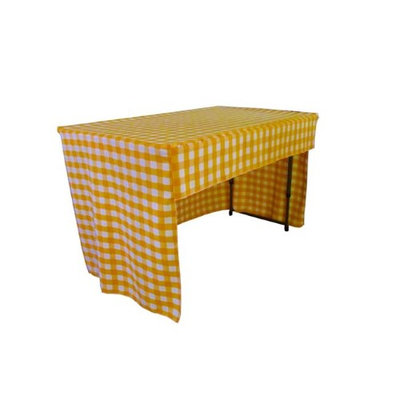 LA Linen TCcheck-OB-fit-96x18x30-LghtYellowK99 Open Back Fitted Checkered Classroom Tablecloth White & Light Yellow - 96 x 18 x 30 in.
