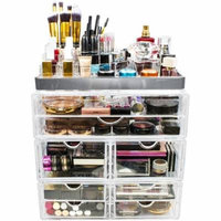 Sorbus Acrylic Cosmetic Makeup and Jewelry Storage Case Display with Silver Trim, Spacious Design, Silver Set 2