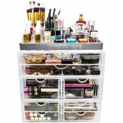 Sorbus Acrylic Cosmetic Makeup and Jewelry Storage Case Display with Silver Trim, Spacious Design, Silver Set 2