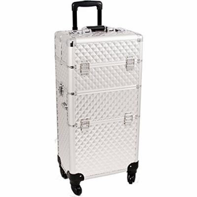 Sunrise Lucia 2-In-1 Rolling Makeup Case Professional Nail Travel Organizer Box, Silver Diamond, 24 Pound