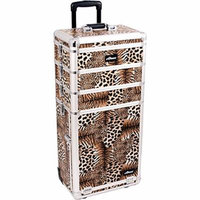 Sunrise Cabala 2-In-1 Rolling Makeup Case Professional Nail Travel Organizer Box, Leopard, 25 Pound
