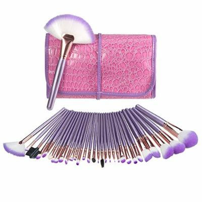 Makeup Brush Set, USpicy 32 Pieces Professional Makeup Brushes Essential Cosmetics With Case, Face Eye Shadow Eyeliner Foundation Blush Lip Powder Liquid Cream Blending Brush-Purple