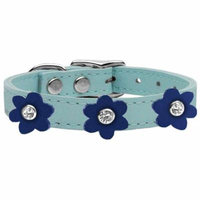 Flower Leather Collar Baby Blue With Blue Flowers Size 14