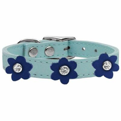 Flower Leather Collar Baby Blue With Blue Flowers Size 14