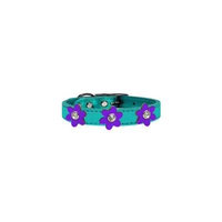 Metallic Flower Leather Collar Metallic Turquoise With Metallic Purple Flowers Size 14