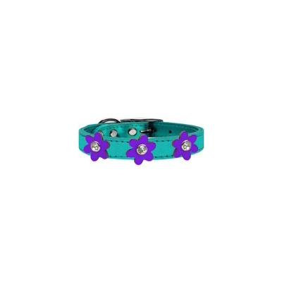 Metallic Flower Leather Collar Metallic Turquoise With Metallic Purple Flowers Size 14