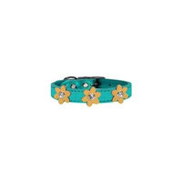 Metallic Flower Leather Collar Metallic Turquoise With Gold Flowers Size 26