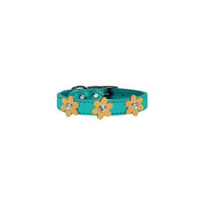Metallic Flower Leather Collar Metallic Turquoise With Gold Flowers Size 26
