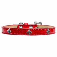 Silver Fleur De Lis Widget Dog Collar Red Ice Cream Size 12