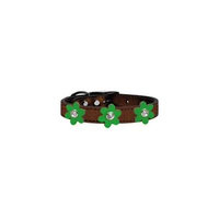 Metallic Flower Leather Collar Bronze With Metallic Emerald Green Flowers Size 22