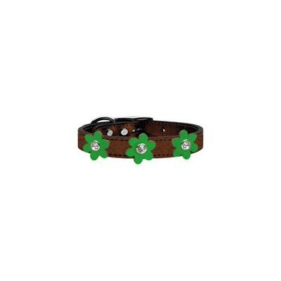 Metallic Flower Leather Collar Bronze With Metallic Emerald Green Flowers Size 22